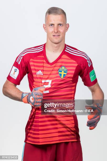 Karl-Johan Johnsson of Sweden poses during the official FIFA World Cup 2018 portrait session on June 13, 2018 in Gelendzhik, Russia.