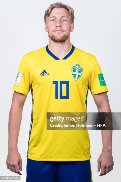 Emil Forsberg of Sweden poses during the official FIFA World Cup 2018 portrait session on June 13, 2018 in Gelendzhik, Russia.