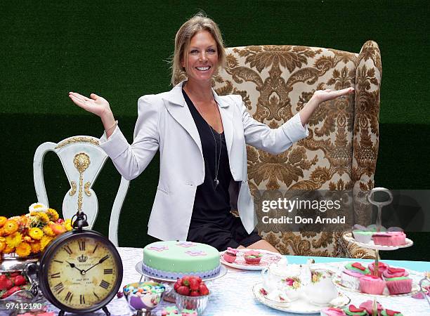 Annalise Braakensiek poses at the launch of the Cancer Council's "Australia's Biggest Morning Tea" event to coincide with Disney's Alice In...