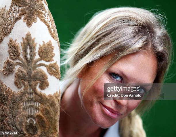 Annalise Braakensiek poses at the launch of the Cancer Council's "Australia's Biggest Morning Tea" event to coincide with Disney's Alice In...