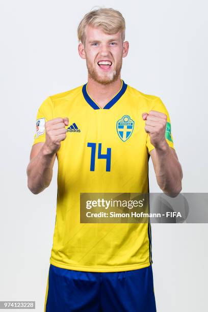 Filip Helander of Sweden poses during the official FIFA World Cup 2018 portrait session on June 13, 2018 in Gelendzhik, Russia.