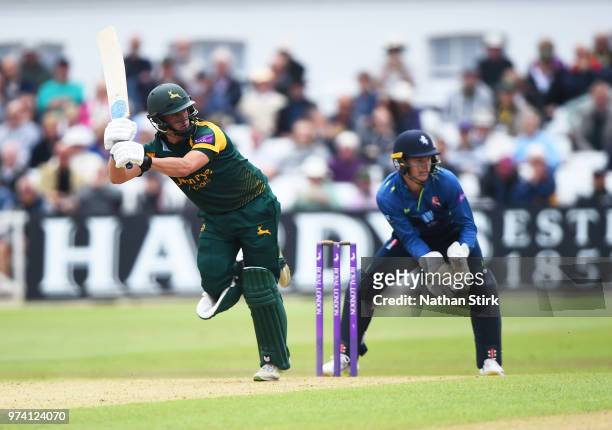 Steven Mullaney of Nottingham batting during the Royal London One-Day Cup match between Nottinghamshire Outlaws and Kent Spitfires at Trent Bridge on...