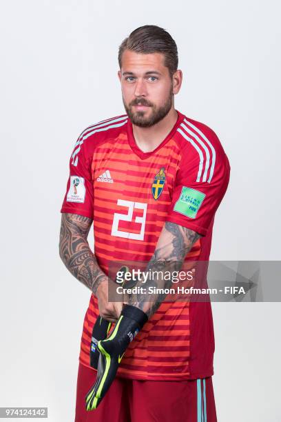 Kristoffer Nordfeldt of Sweden poses during the official FIFA World Cup 2018 portrait session on June 13, 2018 in Gelendzhik, Russia.