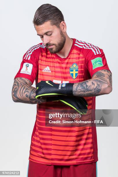 Kristoffer Nordfeldt of Sweden poses during the official FIFA World Cup 2018 portrait session on June 13, 2018 in Gelendzhik, Russia.