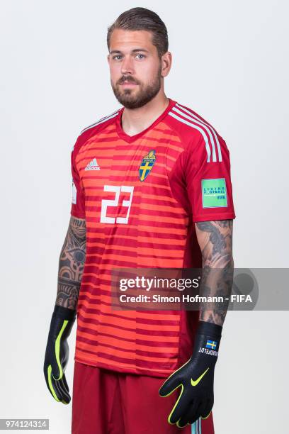 Kristoffer Nordfeldt of Sweden poses during the official FIFA World Cup 2018 portrait session on June 13, 2018 in Gelendzhik, Russia.