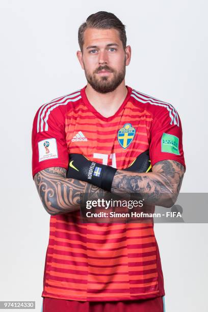 Kristoffer Nordfeldt of Sweden poses during the official FIFA World Cup 2018 portrait session on June 13, 2018 in Gelendzhik, Russia.