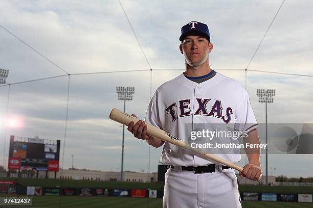 Chad Tracy poses for a portrait during the Texas rangers Photo Day at Surprise on March 2, 2010 in Surprise, Arizona.