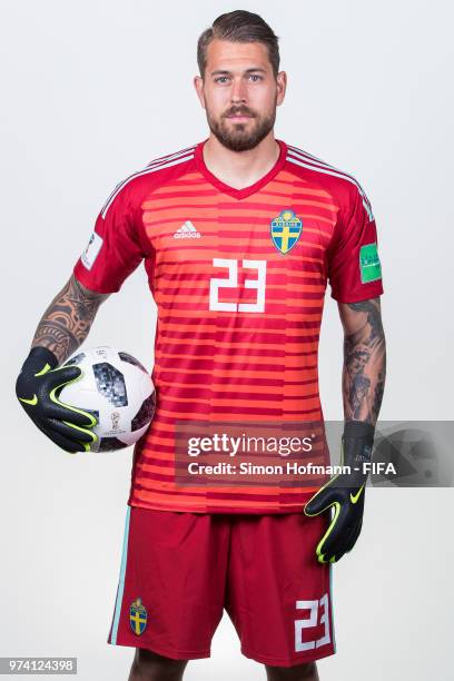 Kristoffer Nordfeldt of Sweden poses during the official FIFA World Cup 2018 portrait session on June 13, 2018 in Gelendzhik, Russia.