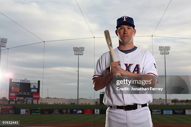 Chad Tracy poses for a portrait during the Texas rangers Photo Day at Surprise on March 2, 2010 in Surprise, Arizona.