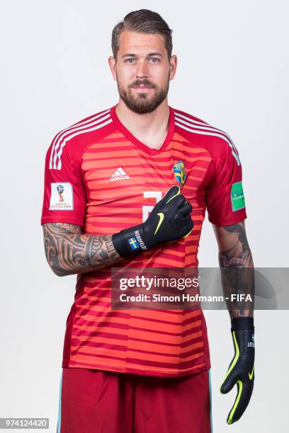 Kristoffer Nordfeldt of Sweden poses during the official FIFA World Cup 2018 portrait session on June 13, 2018 in Gelendzhik, Russia.