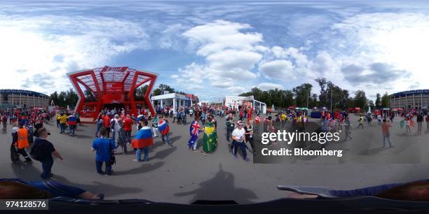 Image was created as an Equirectangular Panorama. Import image into a panoramic player to create an interactive 360 degree view.) Soccer fans from...