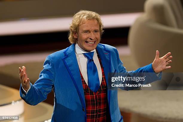 Presenter Thomas Gottschalk hosts the 187th "Wetten, dass...?" show at the Messe Erfurt on February 27, 2010 in Erfurt, Germany.