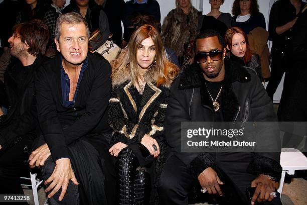 Mario Testino, Carine Rotfeld and Sean Combs attend the Gareth Pugh Ready to Wear show during Paris Womenswear Fashion Week Fall/Winter 2011 at the...