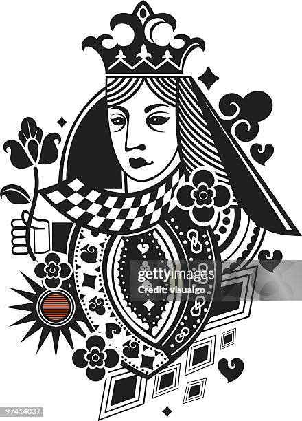 poker card gueen - queen card stock illustrations