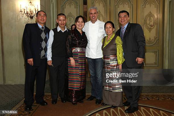 Tibet Fund's Weser Dorje, Tsering Jorden, Yangzon, Chef Eric Ripert, Sonam Thalo and Tenzin Choephel attend an exclusive Thank You Tibet! dinner to...