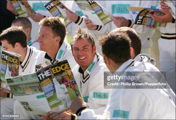 Hampshire captain Shane Warne with the Hampshire squad during the team photocall at the Rose Bowl, Southampton, 11th April 2005.