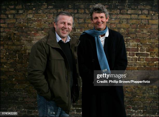 Former All Blacks captain Sean Fitzpatrick and former Springboks captain Morne du Plessis photographed in Kensington, London, before the IRB Rugby...