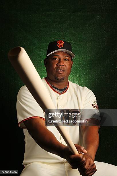 Juan Uribe of the San Francisco Giants poses during media photo day on February 28, 2010 at Scottsdale Stadium in Scottsdale, Arizona.