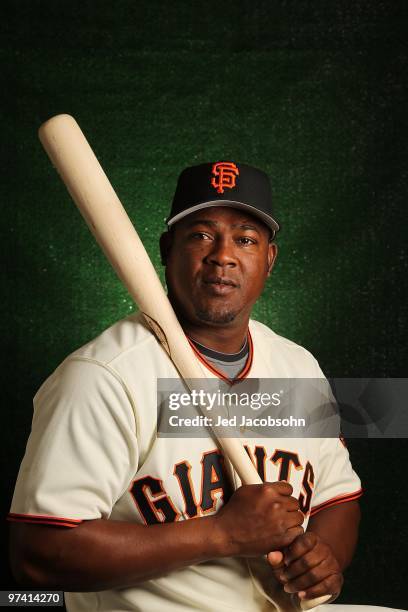 Juan Uribe of the San Francisco Giants poses during media photo day on February 28, 2010 at Scottsdale Stadium in Scottsdale, Arizona.