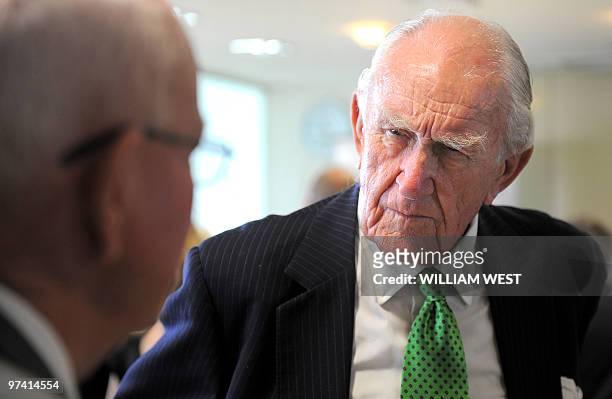 Former Australian prime minister Malcolm Fraser listens during the launch of his first political memoirs at the University of Melbourne's Law School...