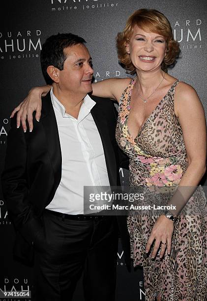 Edouard Nahum and Marlene Mourreau attend the Jeweler Edouard Nahum Celebrates Birthday event at the VIP Room Theatre on March 3, 2010 in Paris,...