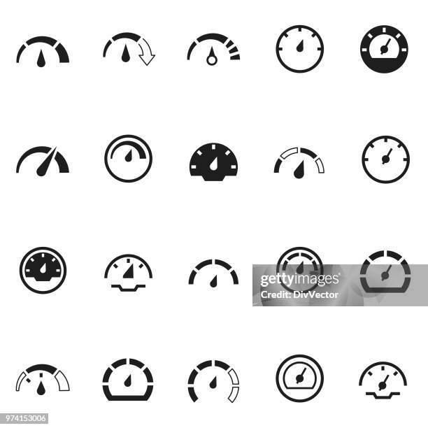 illustrazioni stock, clip art, cartoni animati e icone di tendenza di set di icone del tachimetro - contatore