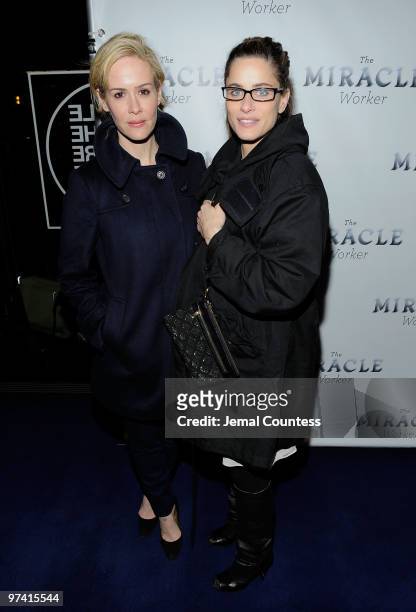 Actors Sarah Paulson and Amanda Peet attend the Broadway opening of "The Miracle Worker" at the Circle in the Square on March 3, 2010 in New York...