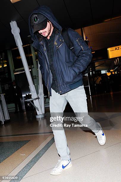 Actor Shia LeBeouf enters the John F. Kennedy International Airport on March 03, 2010 in New York City.