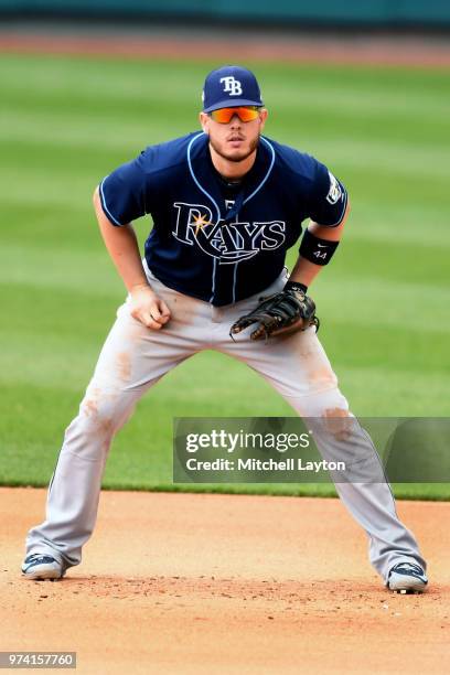 Cron of the Tampa Bay Rays looks on during a baseball game against the Washington Nationals at Nationals Park on June 6, 2018 in Washington, DC. The...