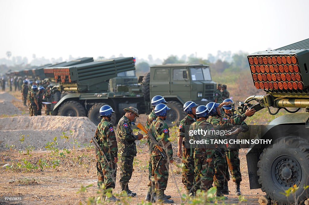 Cambodian soldiers prepare to test fire