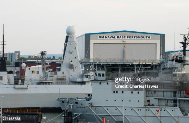 portsmouth naval base. views from the ferry from portsmouth uk to st malo, france - naval bases stock-fotos und bilder