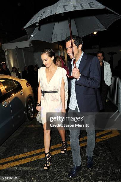 Actress Jessica Alba and Cash Warren arrive at Global Green USA's 7th Annual Pre-Oscar Party at Avalon on March 3, 2010 in Hollywood, California.