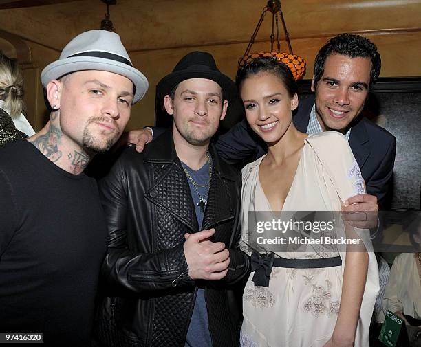 Musicians Benji Madden and Joel Madden of Good Charlotte with actress Jessica Alba and producer Cash Warren attend Global Green USA's 7th Annual...