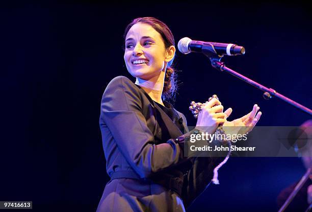 Actress/singer Mia Maestro performs onstage during Global Green USA's 7th Annual Pre-Oscar Party at Avalon on March 3, 2010 in Hollywood, California.