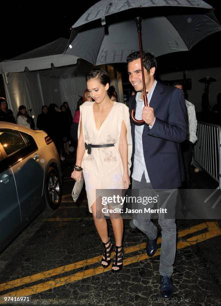 Actress Jessica Alba and Cash Warren arrive at Global Green USA's 7th Annual Pre-Oscar Party at Avalon on March 3, 2010 in Hollywood, California.