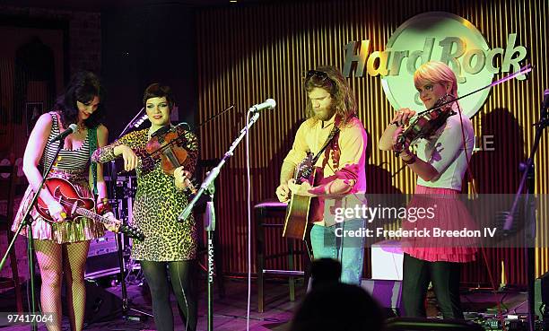 The members of the band Jypsi, Scarlett Rische, Lillie Maye Rische, Frank Rische, and Amber-Dawn Rische, perform at the Hard Rock Cafe Nashville on...