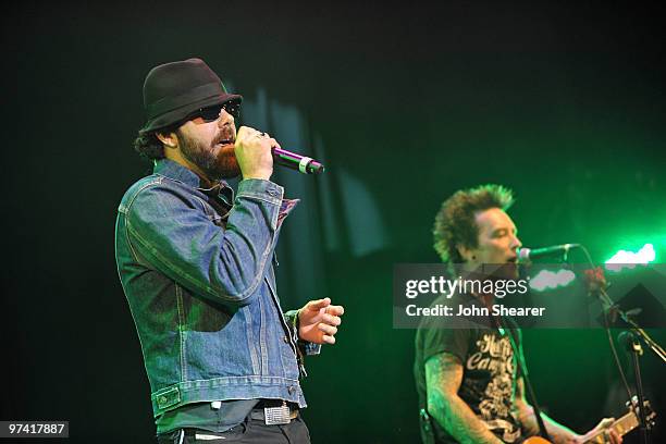 Musicians Franky Perez and Billy Morrison of Camp Freddy perform onstage during Global Green USA's 7th Annual Pre-Oscar Party at Avalon on March 3,...