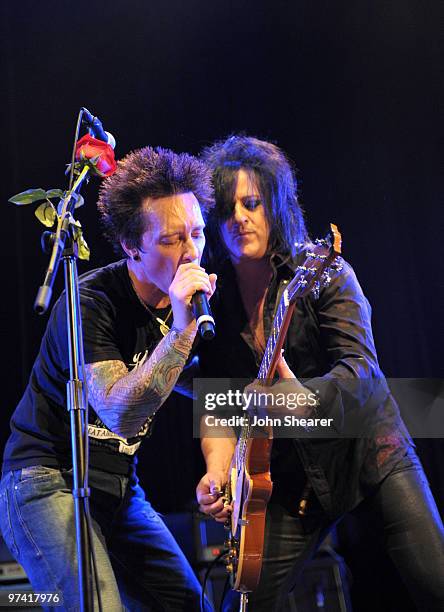 Musicians Billy Morrison of Camp Freddy and Steve Stevens perform onstage during Global Green USA's 7th Annual Pre-Oscar Party at Avalon on March 3,...