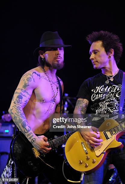 Musicians Dave Navarro and Billy Morrison of Camp Freddy perform onstage during Global Green USA's 7th Annual Pre-Oscar Party at Avalon on March 3,...