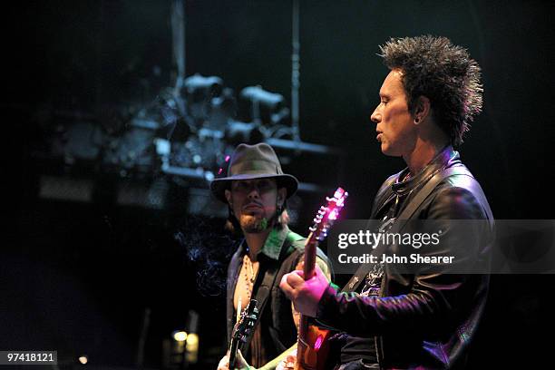 Musicians Dave Navarro and Billy Morrison of Camp Freddy perform onstage during Global Green USA's 7th Annual Pre-Oscar Party at Avalon on March 3,...