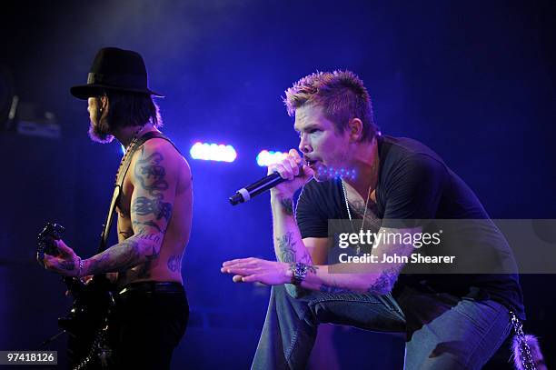 Musician Dave Navarro and singer Mark McGrath of Camp Freddy perform onstage during Global Green USA's 7th Annual Pre-Oscar Party at Avalon on March...