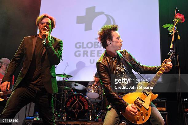 Musicians Donovan Leitch and Billy Morrison of Camp Freddy perform onstage during Global Green USA's 7th Annual Pre-Oscar Party at Avalon on March 3,...