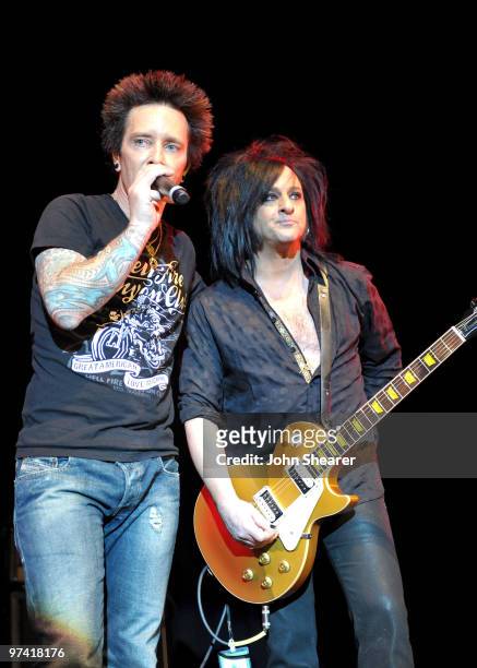Musicians Billy Morrison of Camp Freddy and Steve Stevens perform onstage during Global Green USA's 7th Annual Pre-Oscar Party at Avalon on March 3,...
