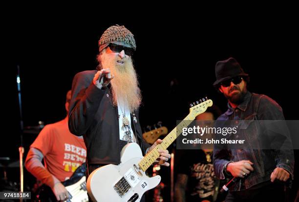 Musicians Billy Gibbons and Franky Perez perform onstage during Global Green USA's 7th Annual Pre-Oscar Party at Avalon on March 3, 2010 in...