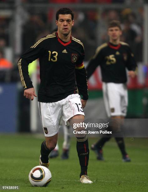Michael Ballack of Germany plays the ball during the International Friendly match between Germany and Argentina at the Allianz Arena on March 3, 2010...