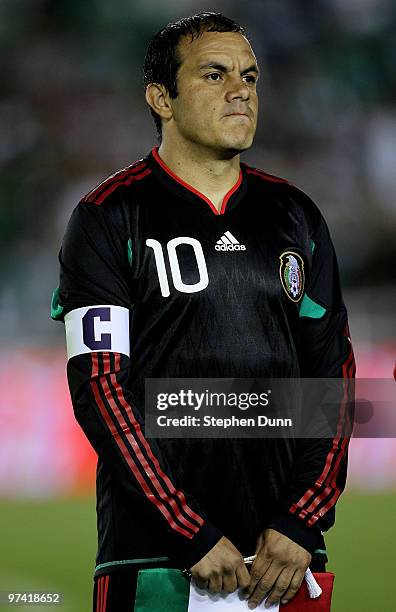 Mexico captain Cuauhtemoc Blanco stands during ceremonies before playing New Zealand in an international friendly at the Rose Bowl on March 3, 2010...