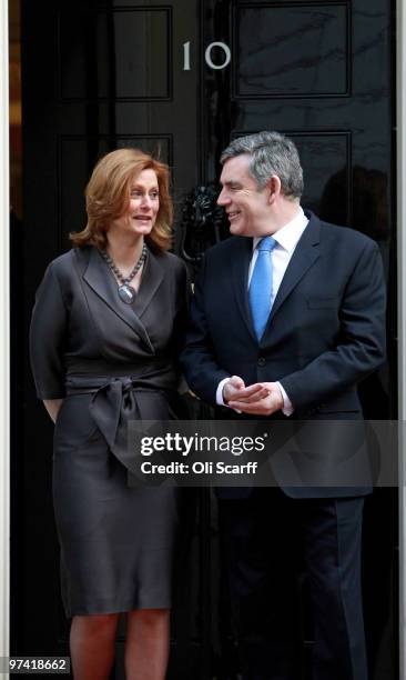 British Prime Minister Gordon Brown and his wife Sarah Brown wait outside Number 10 Downing Street for South African President Jacob Zuma and Thobeka...