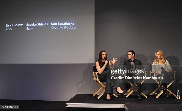 Brooke Shields, executive producer Dan Bucatinsky and Lisa Kudrow promote "Who Do You Think You Are?" at the Apple Store Soho on March 3, 2010 in New...