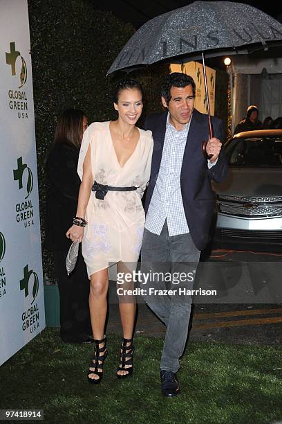 Actress Jessica Alba and husband Cash Warren arrive at the 7th Annual Global Green USA Pre-Oscar held at the Avalon on March 3, 2010 in Hollywood,...