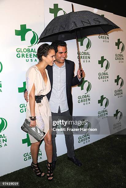 Actress Jessica Alba and husband Cash Warren arrive at the 7th Annual Global Green USA Pre-Oscar held at the Avalon on March 3, 2010 in Hollywood,...